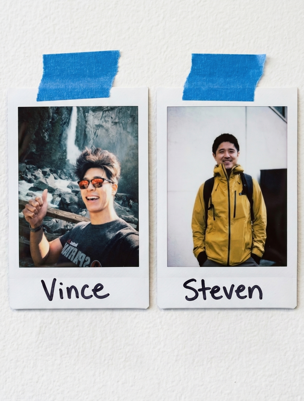 Polaroid photos of Sunaba founders Vince and Steven